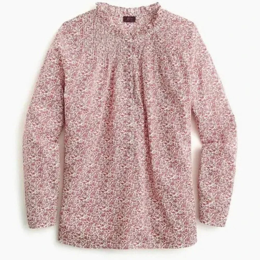 J. Crew Ditzy Floral Liberty Chamomile Print Shirt Blouse 2 Ruffle Cottagecore